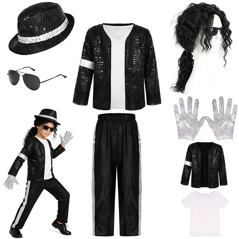 Kids 80s Pop Star Halloween Costume Set – Sequin Dance Performance Outfit