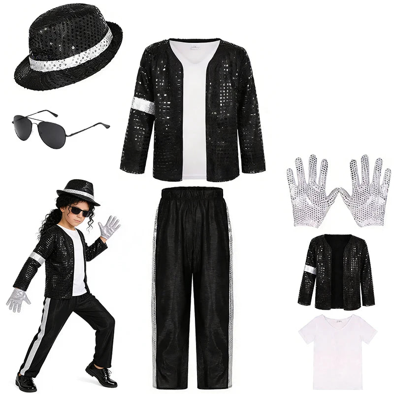 Kids 80s Pop Star Halloween Costume Set – Sequin Dance Performance Outfit