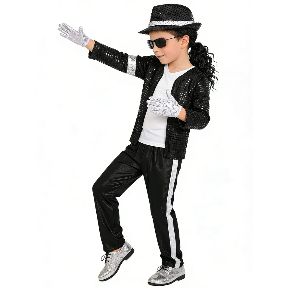 Kids 80s Pop Star Halloween Costume Set – Sequin Dance Performance Outfit