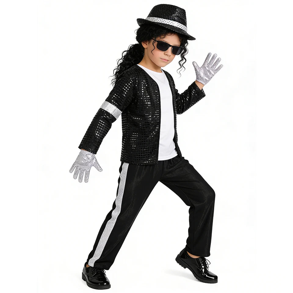 Kids 80s Pop Star Halloween Costume Set – Sequin Dance Performance Outfit