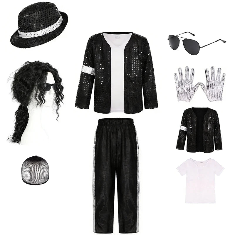 Kids 80s Pop Star Halloween Costume Set – Sequin Dance Performance Outfit